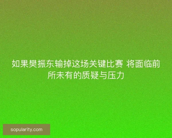 如果樊振东输掉这场关键比赛 将面临前所未有的质疑与压力
